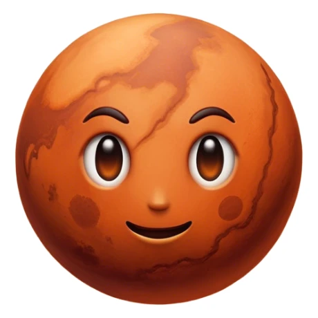 Cinematic Realistic Mars Emoji, portrayed with rugged, rust-colored landscapes, deep canyons, and swirling dust storms rendered with lifelike texture and an orange-hued glow that evokes the enigmatic allure of the Red Planet. sticker