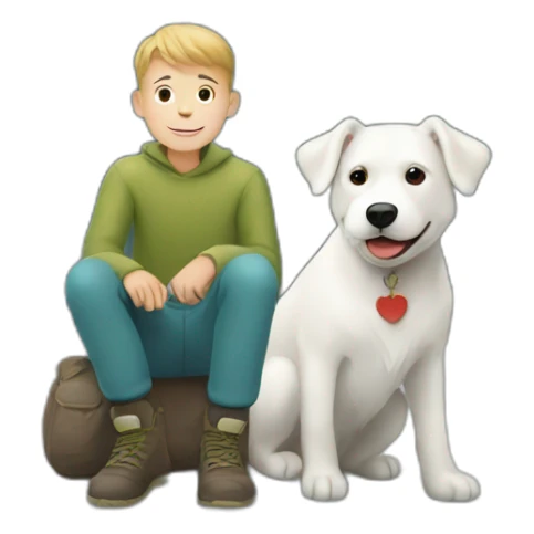 boy with white dog, switzerland mountains sticker