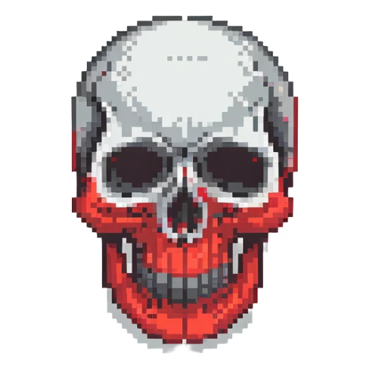 pixelated skull in red and black color scheme sticker