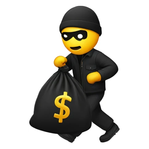 Thief stealing money bag with the word “Toptier” embroidered on it sticker