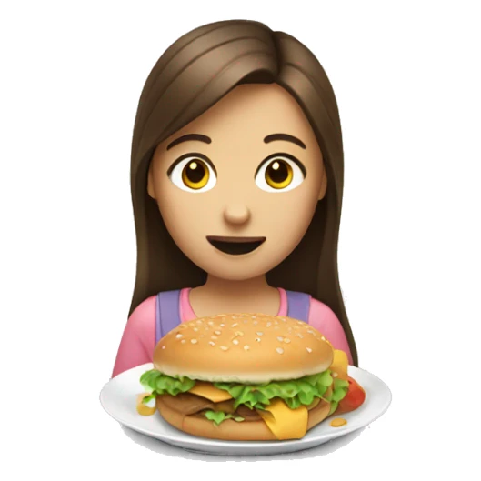Girl with brown hair eating mc sticker