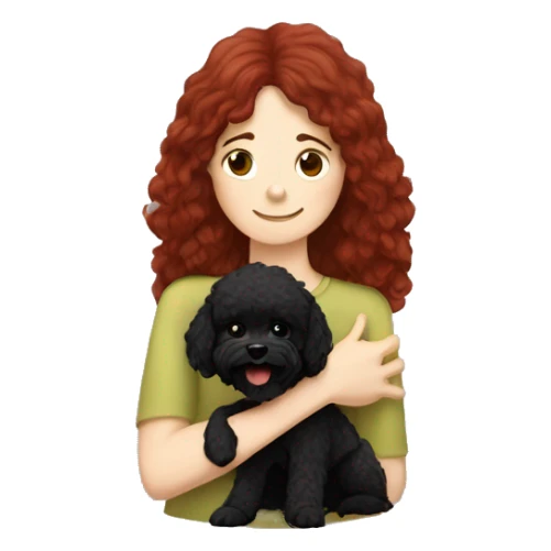 Dark-red-haired girl hugs  her Maltipoo-Black-dog sticker