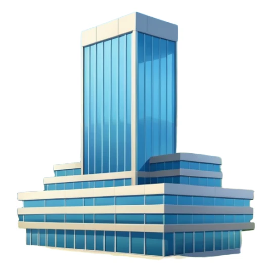 company headquarters building nestled in a sunny California valley, modern architecture, blue sky, green hills, simple and recognizable, suitable for Slack emoji sticker
