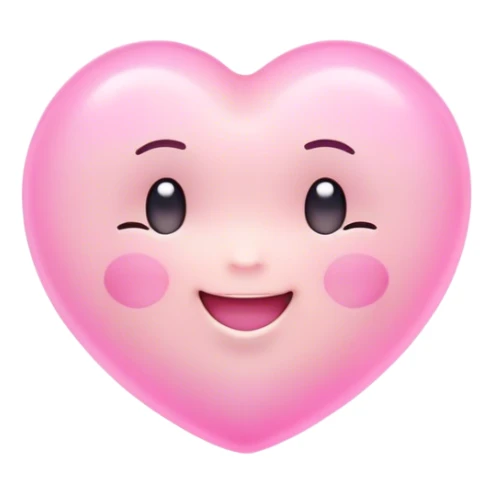 Cinematic floating soft heart, chubby round edges, pastel pink glow, tiny smiling face, surrounded by dreamy sparkles, gentle and loving. sticker