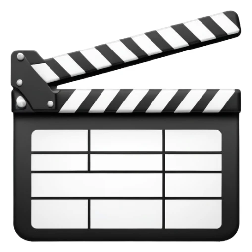 ultra simplified movie clapper with black and white colors, two simple rectangles with a diagonal line sticker