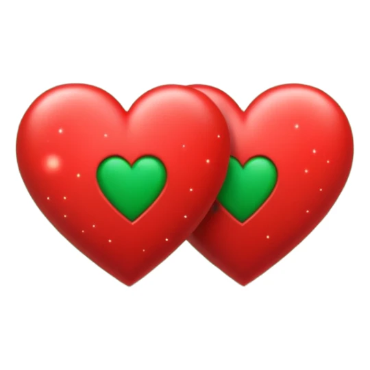 two hearts orbiting around each other like binary stars. one is red, the other is green sticker