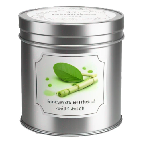 pretty matcha scented candle in silver tin with label realistic sticker