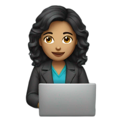 Woman dark hair working in laptop  sticker