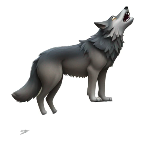 wolf standing on a black rock while howling at a moon in the sky sticker