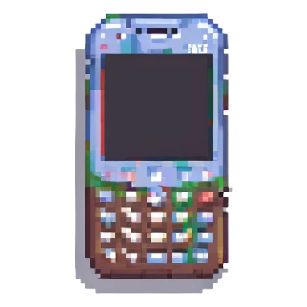 Make the phone PNG with a transparent background, keep Minecraft pixel art style. sticker