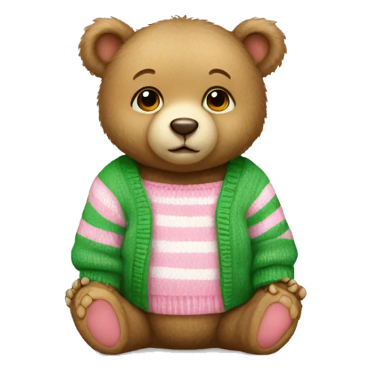 Baby Bear wearing pink and green stripe sweater sticker