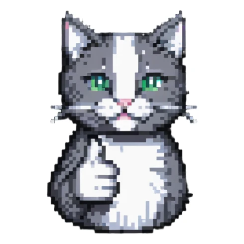 cat giving a thumbs up, icon style, stippling effect, 16-bit pixel art look sticker