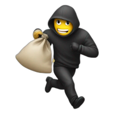 a thief running with a bag of money sticker