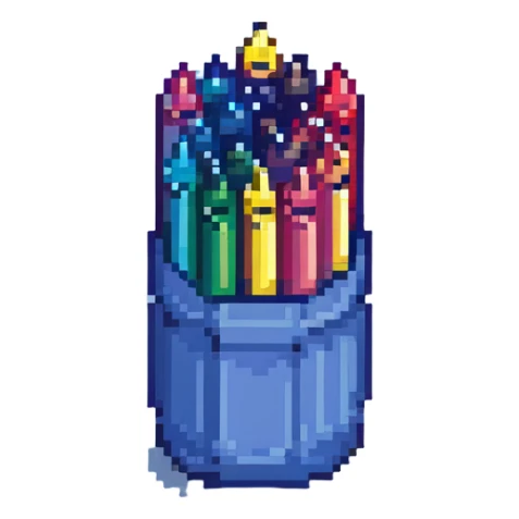 Eleven blue crayons arranged in various positions sticker