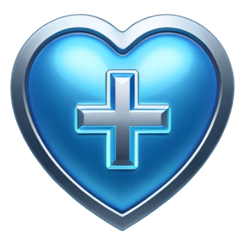 Futuristic premium medical AI logo emoji, sleek metallic heart or shield, ECG line forming stylized letters AI, neon blue and silver, 3D effect, glowing edges, minimal but bold, tech-savvy, high-tech healthcare branding, instantly recognizable, viral-ready, vector flat style with subtle shadows sticker