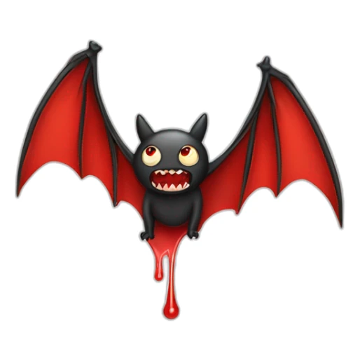 raised eyebrow bat with wings fangs drip red slime sticker