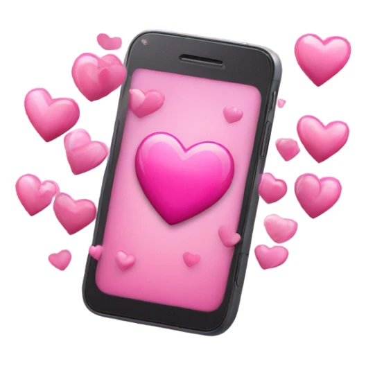 Smartphone with pink Heart on the screen, on the sides an above are some more hearts flying  sticker