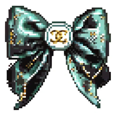 elegant bow with pearls and gold Chanel logo, glossy, black and white sticker