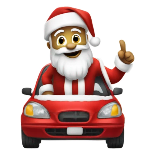 Car dressed as santa giving thumbs ut sticker