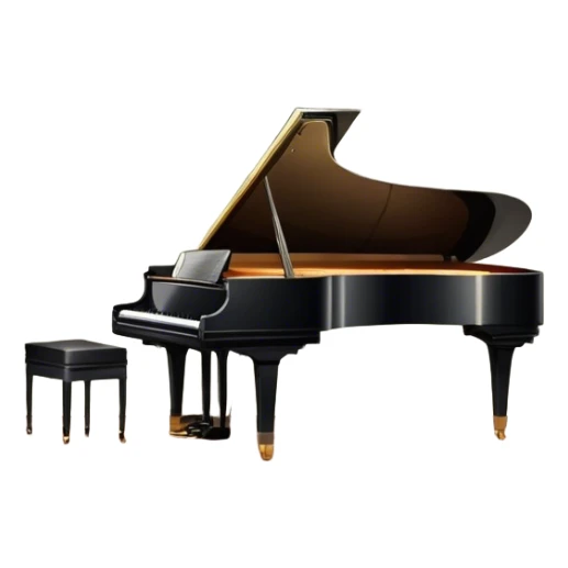 Icon for Musical Theater: a stage with musical notes, a spotlight and theatrical curtains, a grand piano. The icon should represent the fusion of music and theater, with emphasis on performance and orchestration. Transparent background. sticker