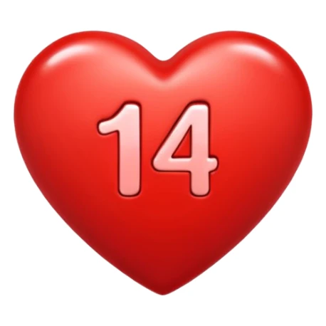 the number "14" in a red heart sticker