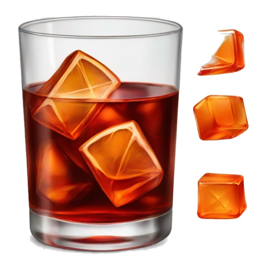Negroni, short glass, a squared glass, few ice cubes sticker