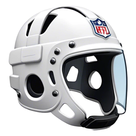 Cinematic Realistic image of AFL headgear featuring detailed cushioning and protective design elements, rendered with dynamic reflections on synthetic materials and set against a blurred action-packed background sticker