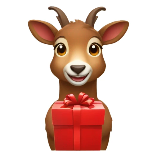 happy smiling brown chamois holding red gift sticker