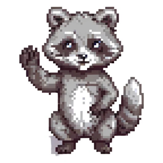 pixel art waschbär (raccoon), waving, colorful, 16-bit style sticker