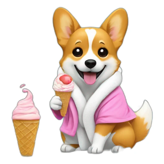 A blonde corgi in a bathrobe holds an ice cream by the pool sticker