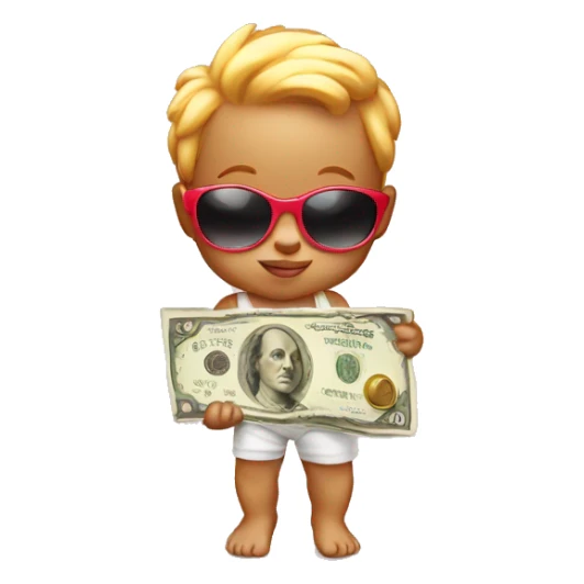 baby cupid holding money and wearing sunglasses sticker