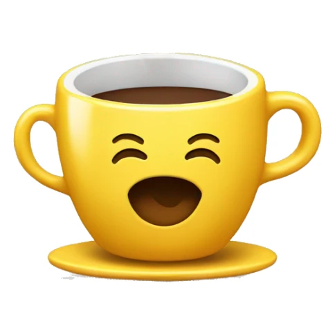 emoji amarelo feliz com xícara tomando café sticker
