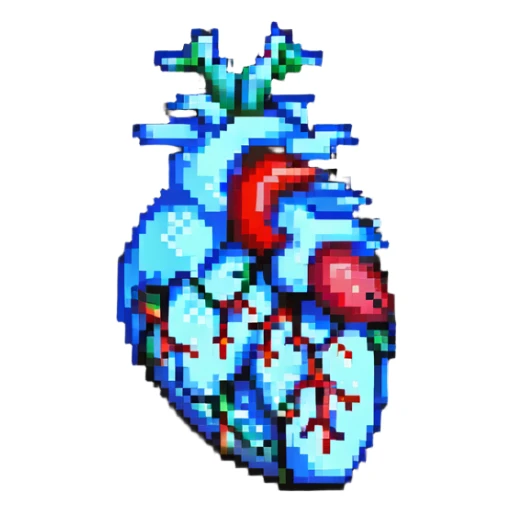 anatomical heart singing, expressive and lively, pixel art sticker