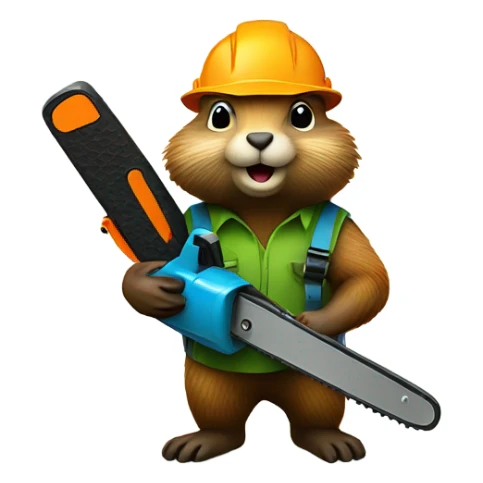 Woodchuck in climbing gear and hard hat holding a chainsaw  sticker