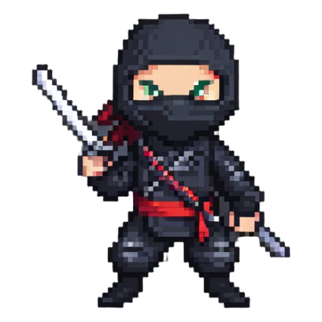 ninja with nunchucks in pixel art style sticker