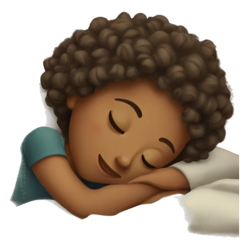 sleeping girl with curly hair in the bed  sticker