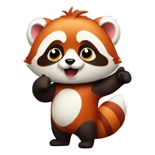 A little red panda with a cute face holds a thumbs up sticker