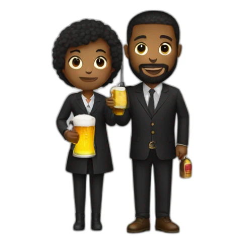 black and a little bearded man holding a beer and a black umbrella sticker