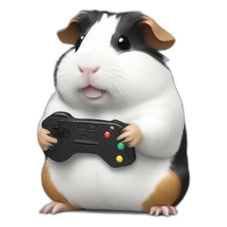 Guinea pig black and white playing videogames sticker