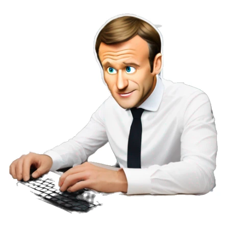 emmanuel macron en train de travailler dans un bureau sur un ordinateur sticker