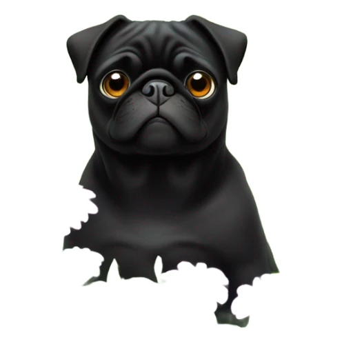 Black pug , surrounded by flowers, holding a green sign that says “good luck”  sticker