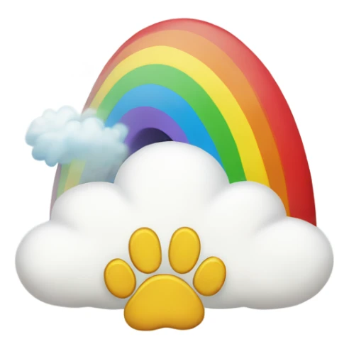 A rainbow with a paw print on one end and a fluffy cloud on the other sticker