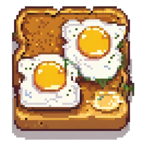 sunny side up eggs on toast, pixel art style, retro breakfast vibe sticker
