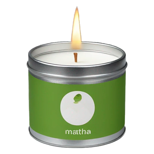 matcha scented candle in silver tin with minimalistic label hyperrealistic sticker