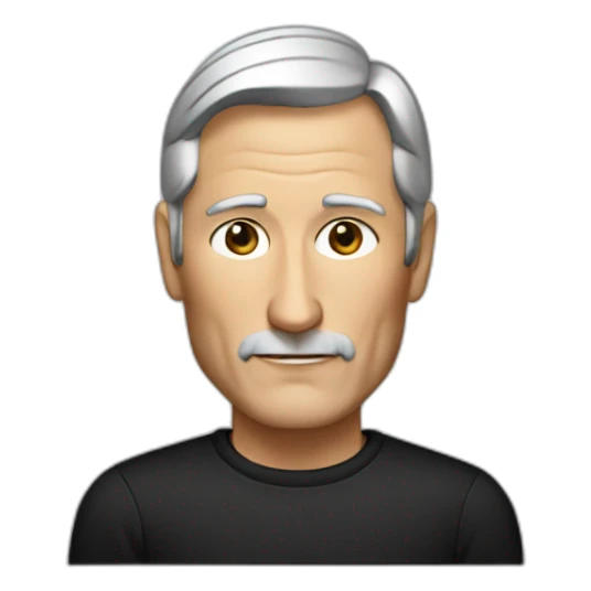 Steve Jobs with a black shirt sticker