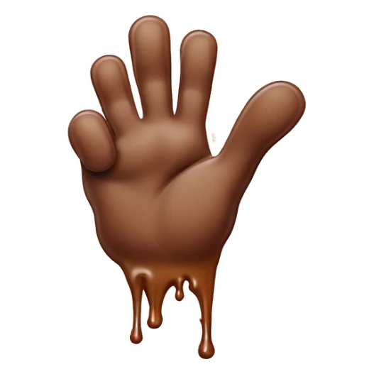 Pointer and middle finger covered in sticky goo, pinky covered in thick brown mush sticker