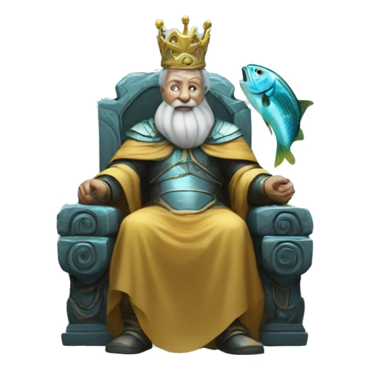 old king sit on tron with fish in hands sticker