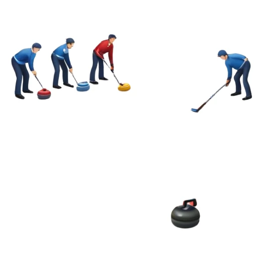 An icon showing a curling match on an indoor ice stadium, with a polished curling stone gliding toward the target and players sweeping. Spectators watch from stands, and flags hang above the rink. Transparent background highlights strategy and focus in the sport of curling. sticker