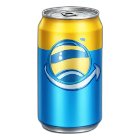 Yellow soda can with blue stripe sticker