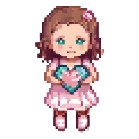 A baby girl holds a heart sticker